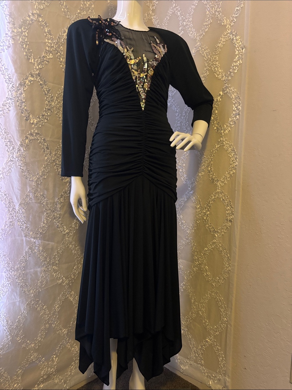 RARE FIND Black Sequin-Embellished Vinatge Evening Dress